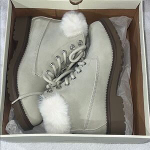 Esprit Cream and Brown Fur-Trimmed Boots